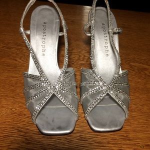 Silver Sequin & Satin Open Toe Sling-Back Heels